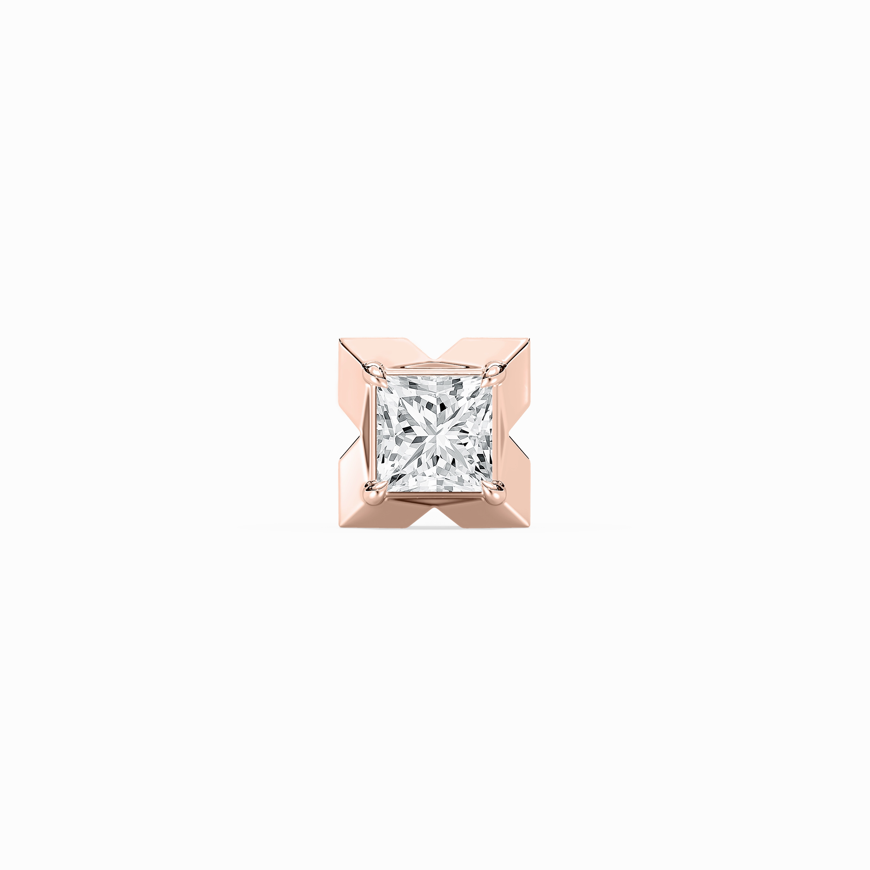 Tiny Ornament Polished Detail Princess Lab Grown Diamond X-Prong Single Stud Earring