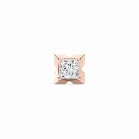 Tiny Ornament Polished Detail Princess Lab Grown Diamond X-Prong Single Stud Earring