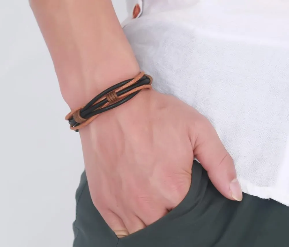 Pristine Intellect Braided Genuine Leather Bracelet