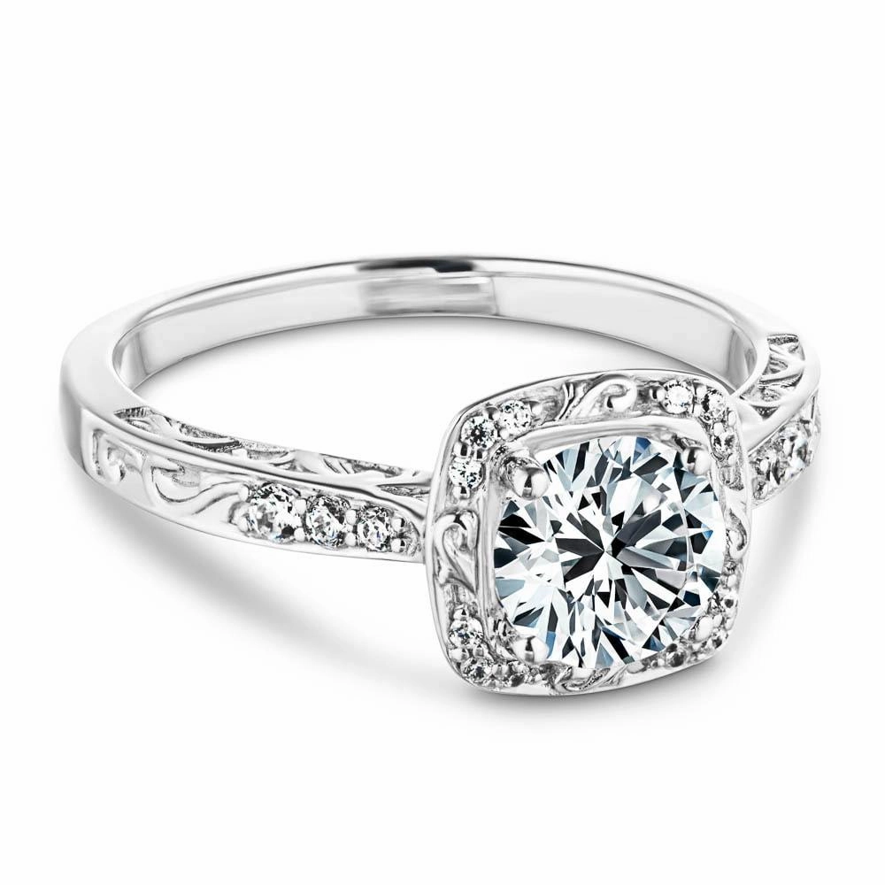 Custom Sizable Classic Detail Isabella Lab Grown Diamond Vintage  Scroll Halo Engagement Ring