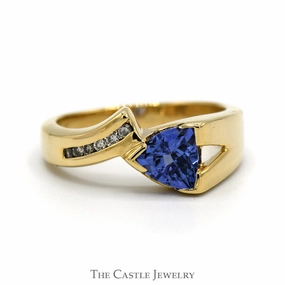 Trillion Cut Tanzanite Ring with Channel Set Diamond Accents in 14k Yellow Gold Artisan Art