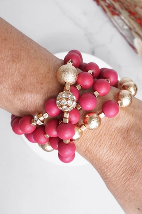 Beaded bracelets set in Red and Gold with clear crystals Linking Piece Worthy Inclusion