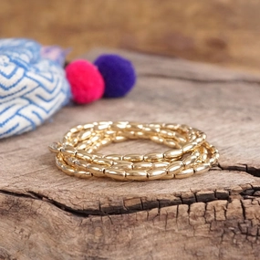 Complete Outfit Metal Beaded bracelet stack 5 bracelets - Gold Silver tone