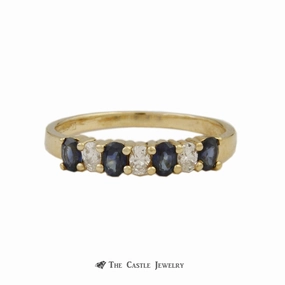 Date night Prong set Oval Sapphire & .30cttw Oval Diamond Band Crafted in 14k Yellow Gold