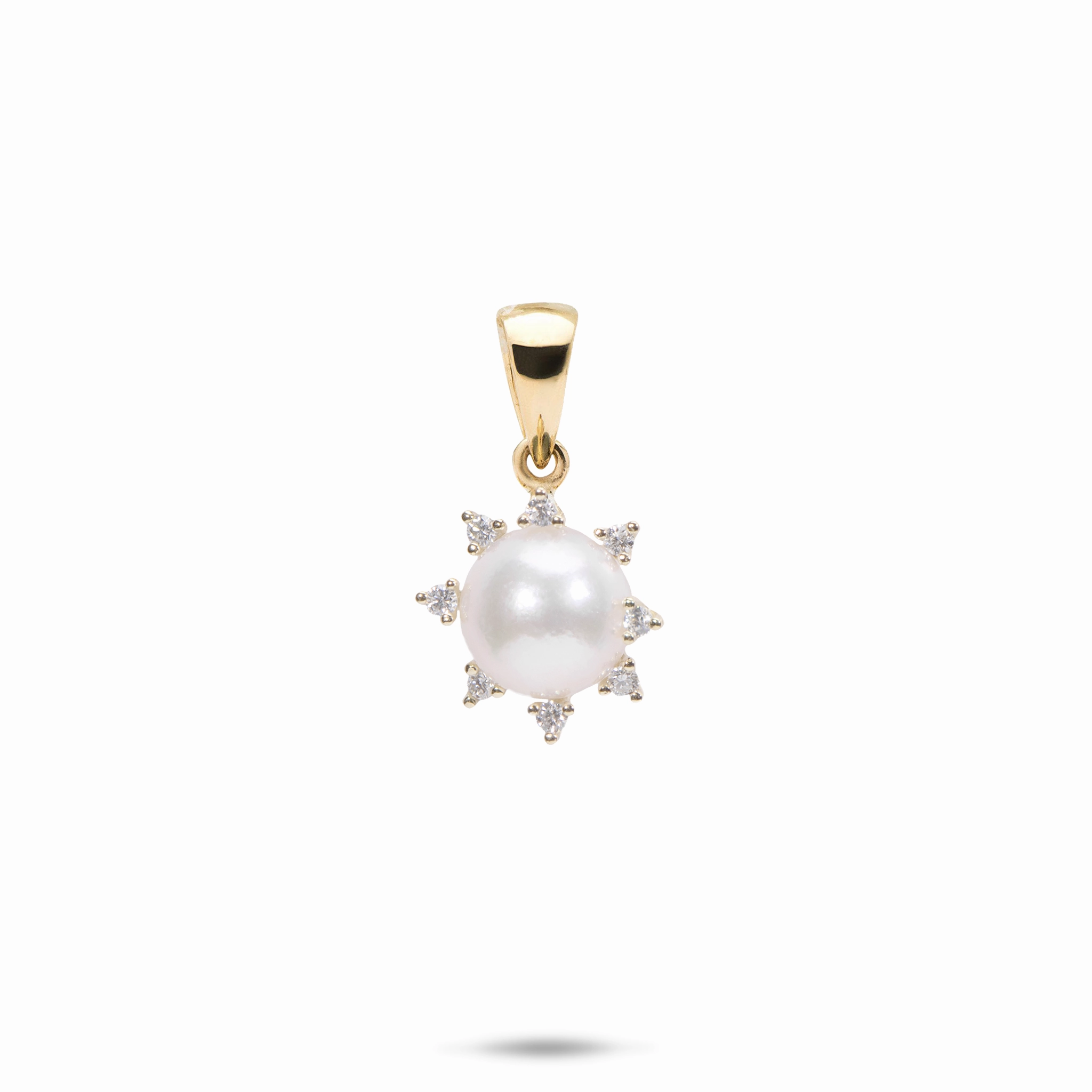 Protea Akoya White Pearl Pendant in Gold with Diamonds - 8mm Wedding Ready