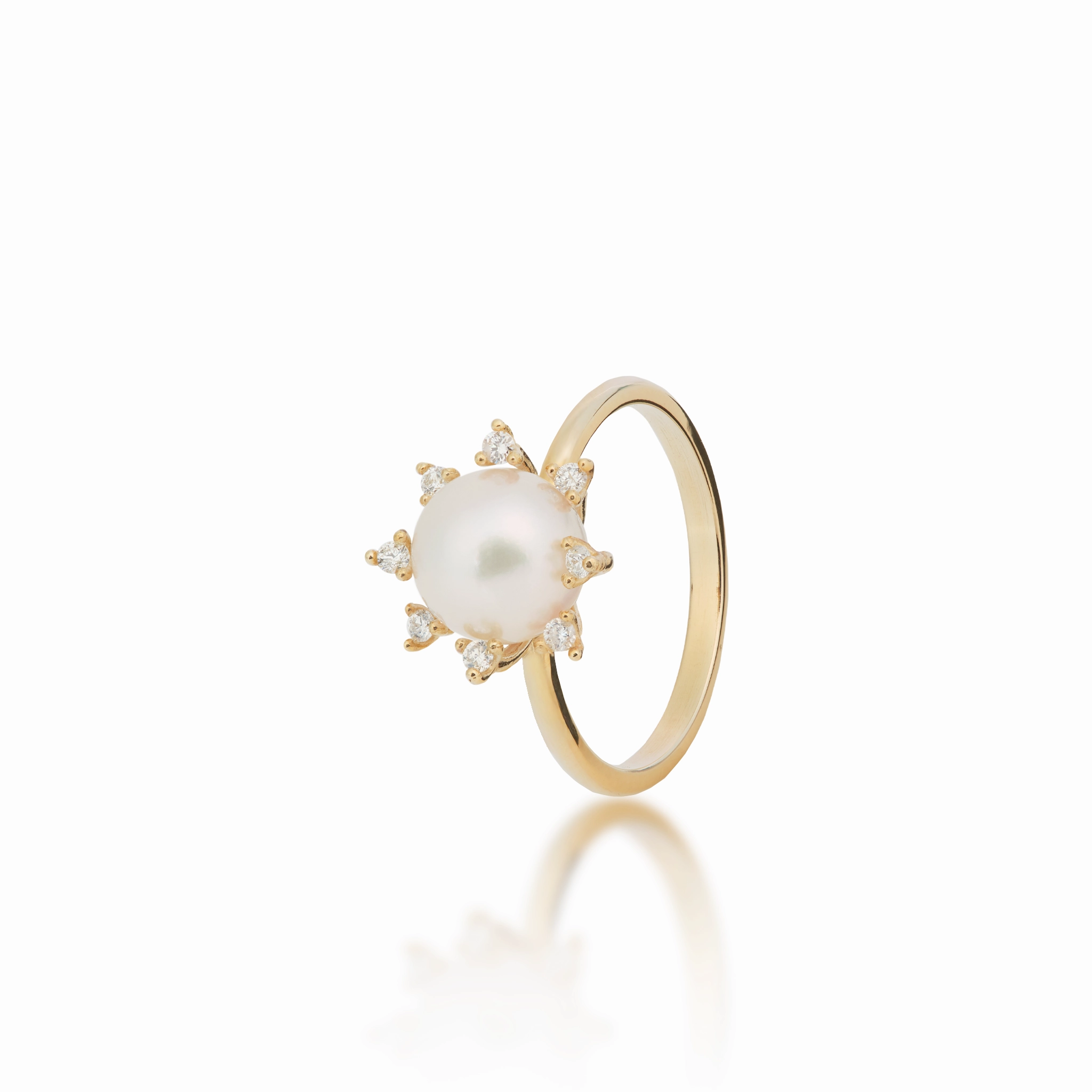 Protea Akoya White Pearl Ring in Gold with Diamonds - 8mm Layer Look Gifting Vibes