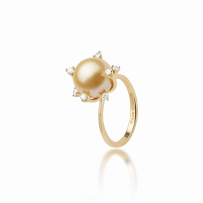 Protea South Sea Gold Pearl Ring in Gold with Diamonds - 10-11mm Subtle Glow