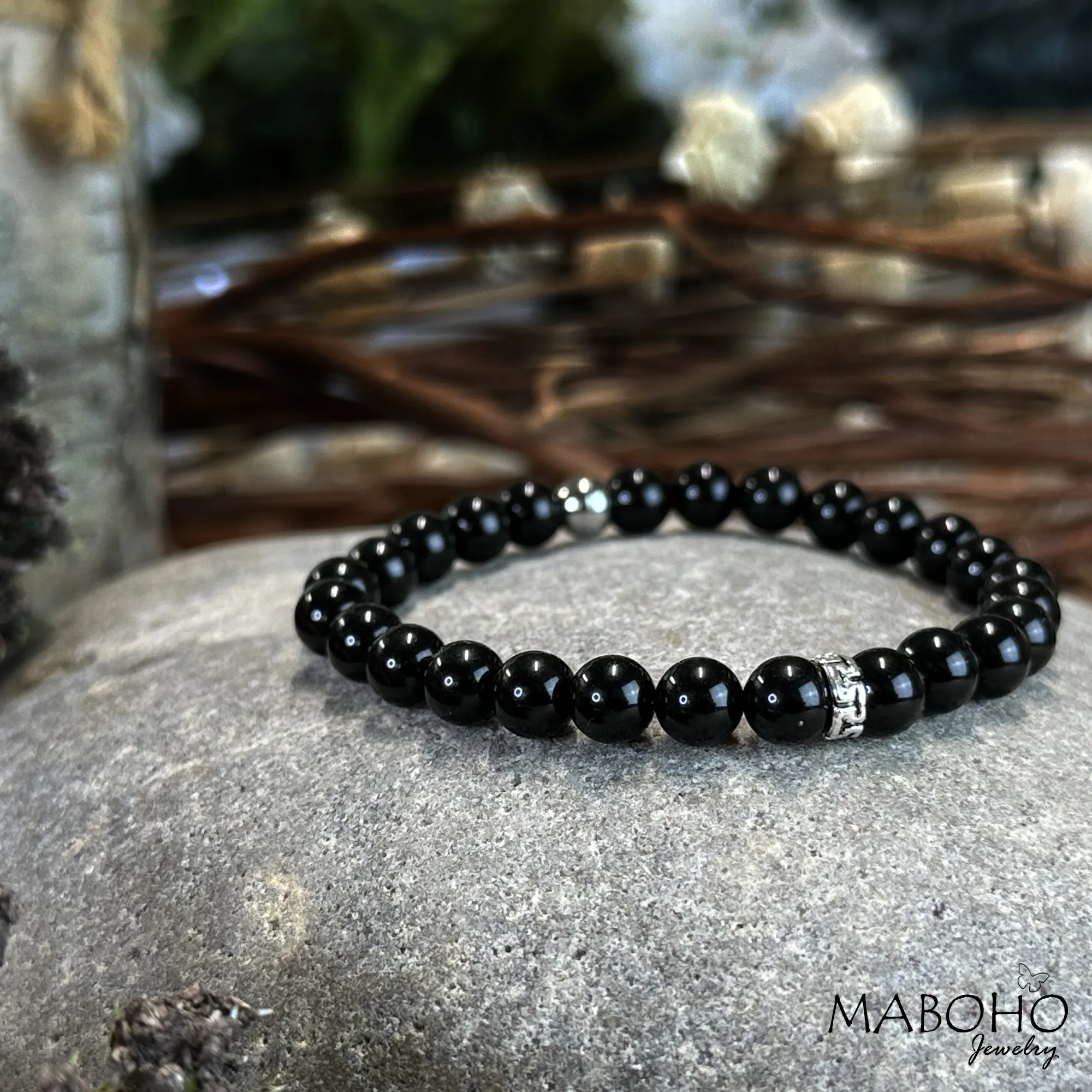 Protection Bracelet 6.5mm Obsidian Bead Stretch Bracelet
