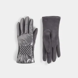 Puffer Stretch Wrist Touchscreen Gloves - Silver - Final Sale