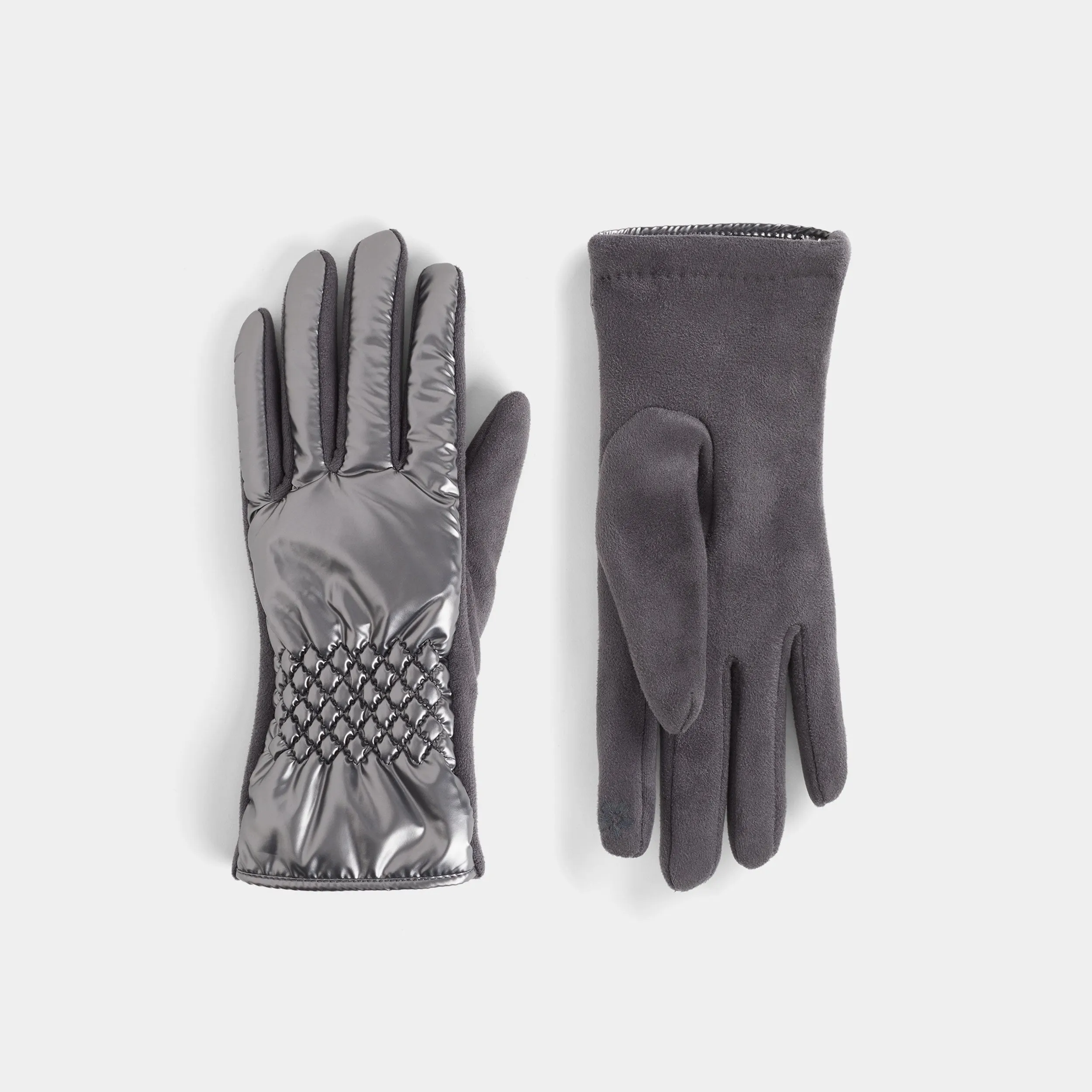 Puffer Stretch Wrist Touchscreen Gloves - Silver - Final Sale