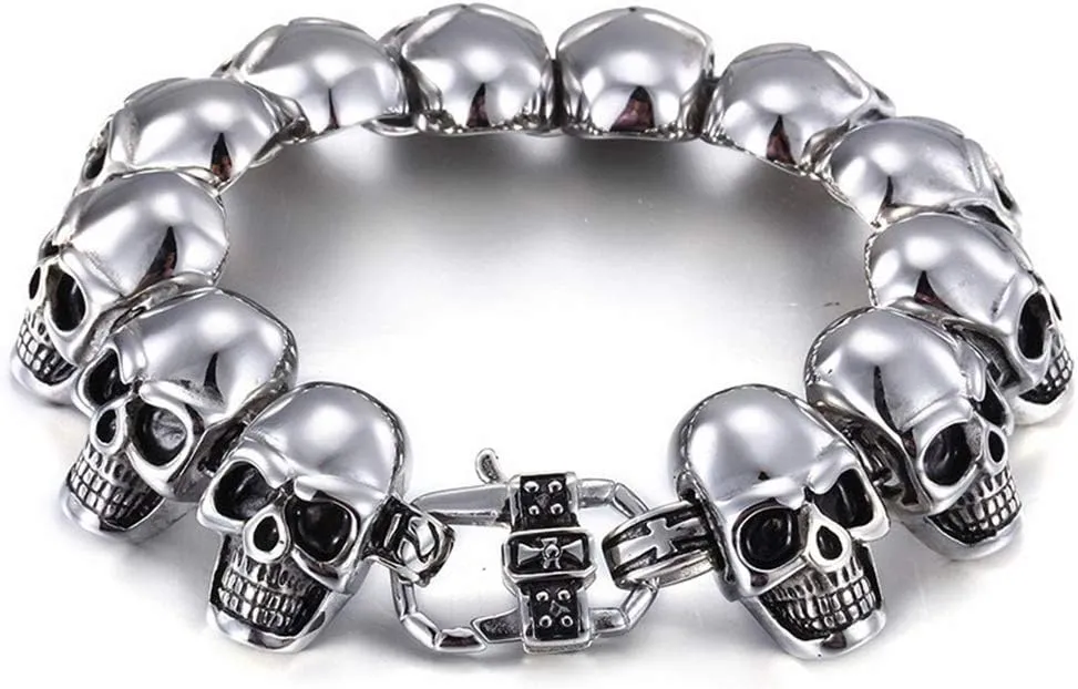 Punk Skull Charm Bracelets Bangles for Men Stainless Steel Gothic Skeleton Ghost Charm Bracelet