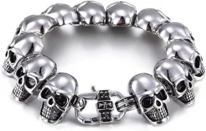Punk Skull Charm Bracelets Bangles for Men Stainless Steel Gothic Skeleton Ghost Charm Bracelet