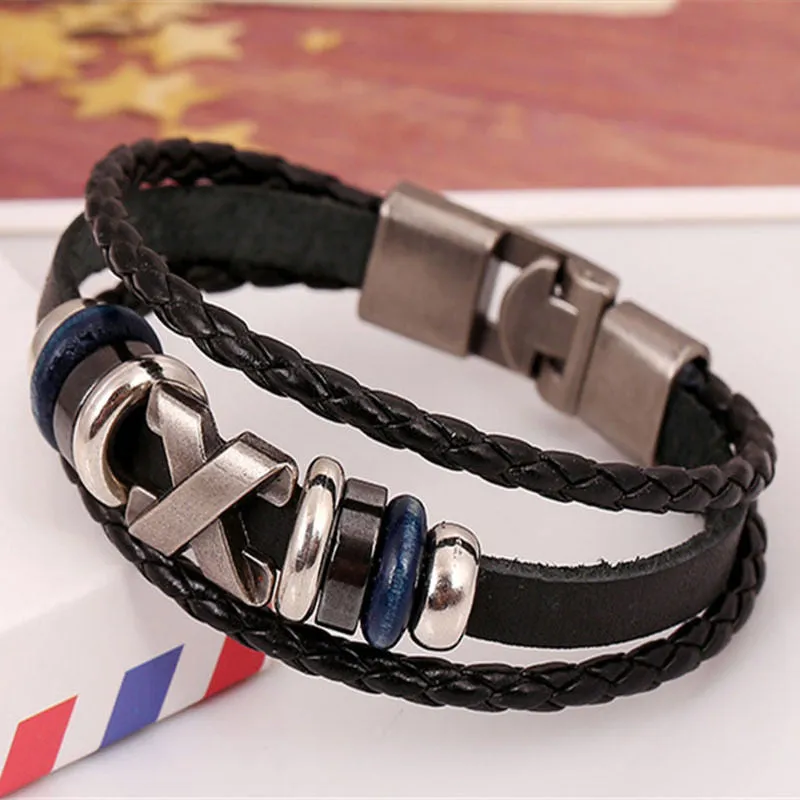 Punk Unisex Women Men Wristband Metal Studded Surfer Leather Bracelet Best Gifts
