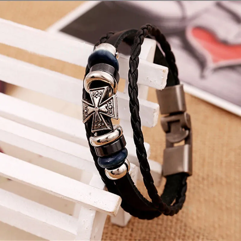 Punk Unisex Women Men Wristband Metal Studded Surfer Leather Bracelet Best Gifts