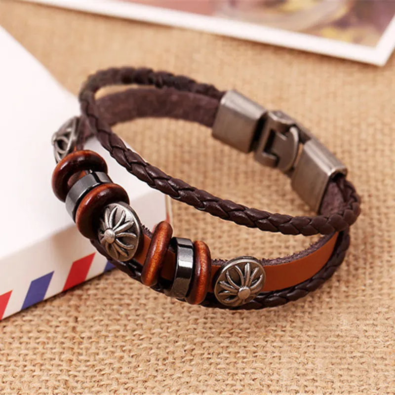 Punk Unisex Women Men Wristband Metal Studded Surfer Leather Bracelet Best Gifts