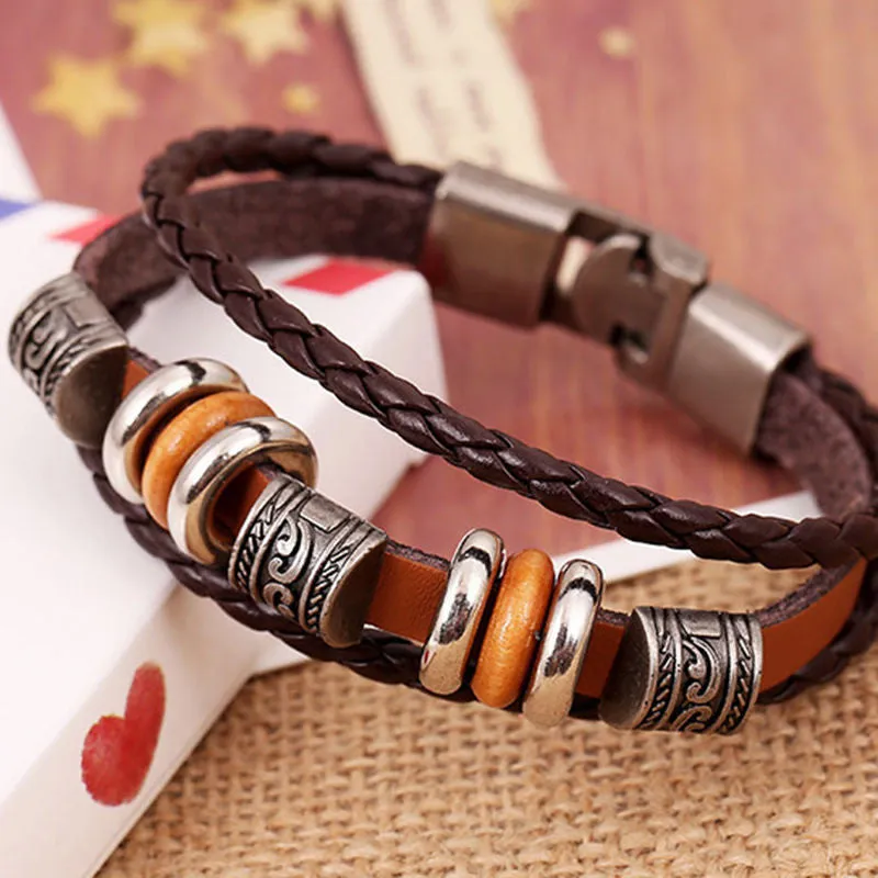 Punk Unisex Women Men Wristband Metal Studded Surfer Leather Bracelet Best Gifts