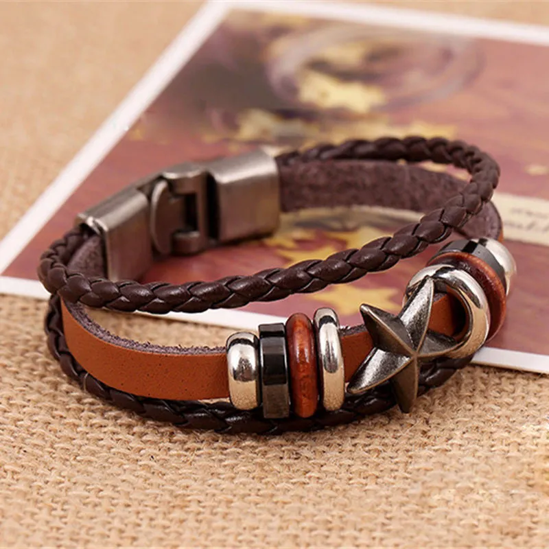 Punk Unisex Women Men Wristband Metal Studded Surfer Leather Bracelet Best Gifts