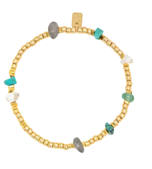 Pura Vida Gold Bead and Stone Chip Stretch Bracelet