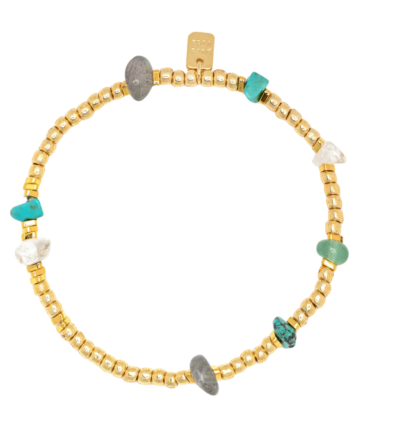 Pura Vida Gold Bead and Stone Chip Stretch Bracelet