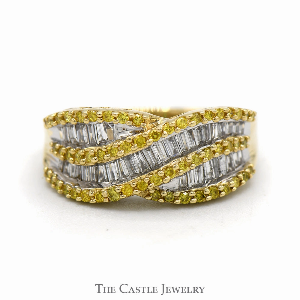 Symbolic Form 1cttw Yellow and White Diamond Cluster Band in 14k Yellow Gold