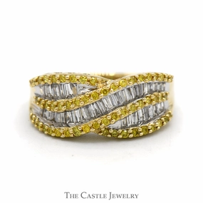 Symbolic Form 1cttw Yellow and White Diamond Cluster Band in 14k Yellow Gold