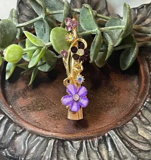 Purple Crystal rhinestone flowers alligator salon clip approximately 2.5” gold tone formal hair accessories gift wedding bridesmaid prom birthday mother of bride groom