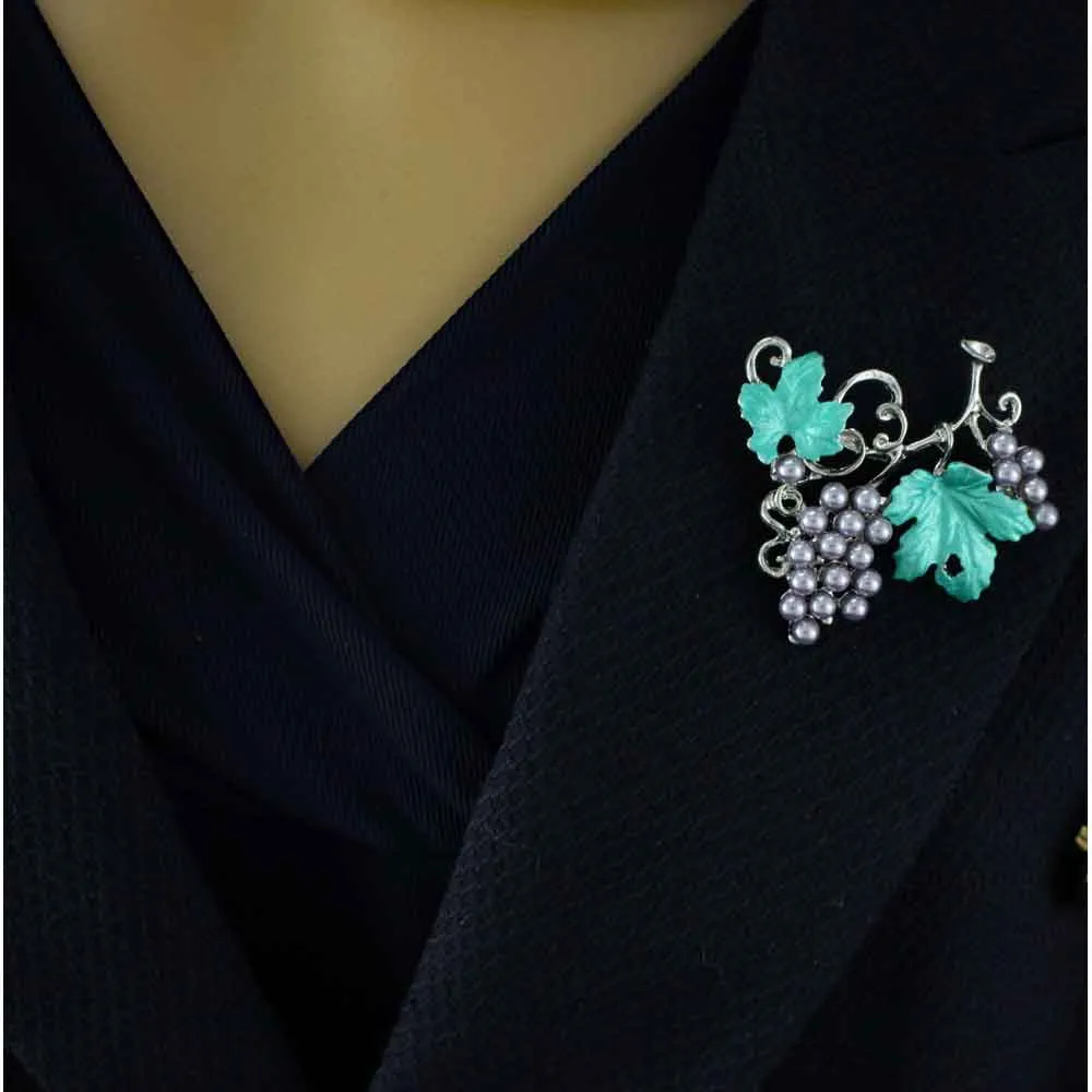 Purple Pearl Grapes on the Vine Brooch Pin - PP034PP