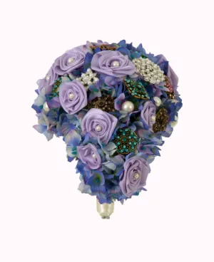 Purple Silk Ribbon Rose’s Teardrop Brooch Bouquet by Emerald Isle Bouquets