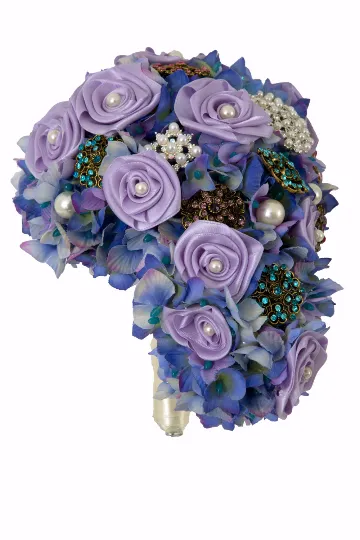 Purple Silk Ribbon Rose’s Teardrop Brooch Bouquet by Emerald Isle Bouquets