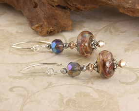 Purple Shimmering Goldstone Lampwork Earrings Colorful Decoration