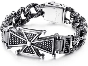 Qiaonitu Jewelry Vintage Stainless Steel Men Cross Bracelet Hiphop Punk Biker Cuban Curb Chain Bracelets Bangles 20-23cm (Cross, 23)