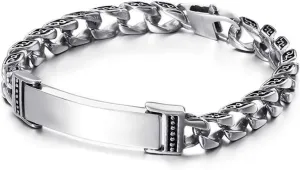 Qiaonitu Jewelry Vintage Stainless Steel Men Cross Bracelet Hiphop Punk Biker Cuban Curb Chain Bracelets Bangles 20-23cm (Silver Totem, 21.5)