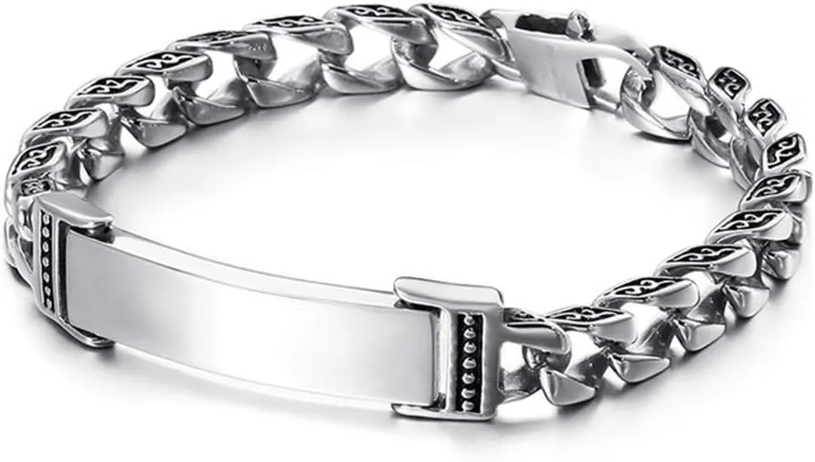 Qiaonitu Jewelry Vintage Stainless Steel Men Cross Bracelet Hiphop Punk Biker Cuban Curb Chain Bracelets Bangles 20-23cm (Silver Totem, 21.5)