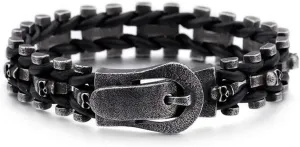 Qiaonitu Men Black Braided Leather Bracelets Bangles Vintage Heavy 316L Stainless Steel Biker Skull Bracelet Jewelry