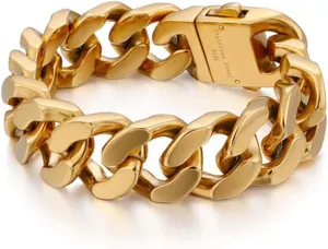 Qiaonitu Punk Men's Curb Cuban Bracelet Jewelry Heavy Stainless Steel Hiphop Dubai Gold Chunky Biker Link Chain Bracelets & Bangles
