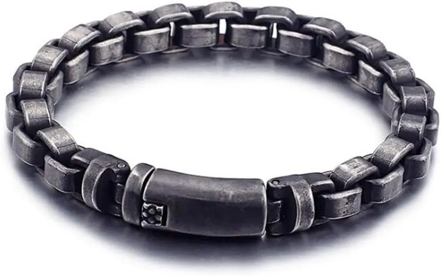 Qiaonitu Vintage Brush Black Stainless Steel Men Bike Biker Bracelet Jewelry Link Chain Bracelets & Bangles Old Metal