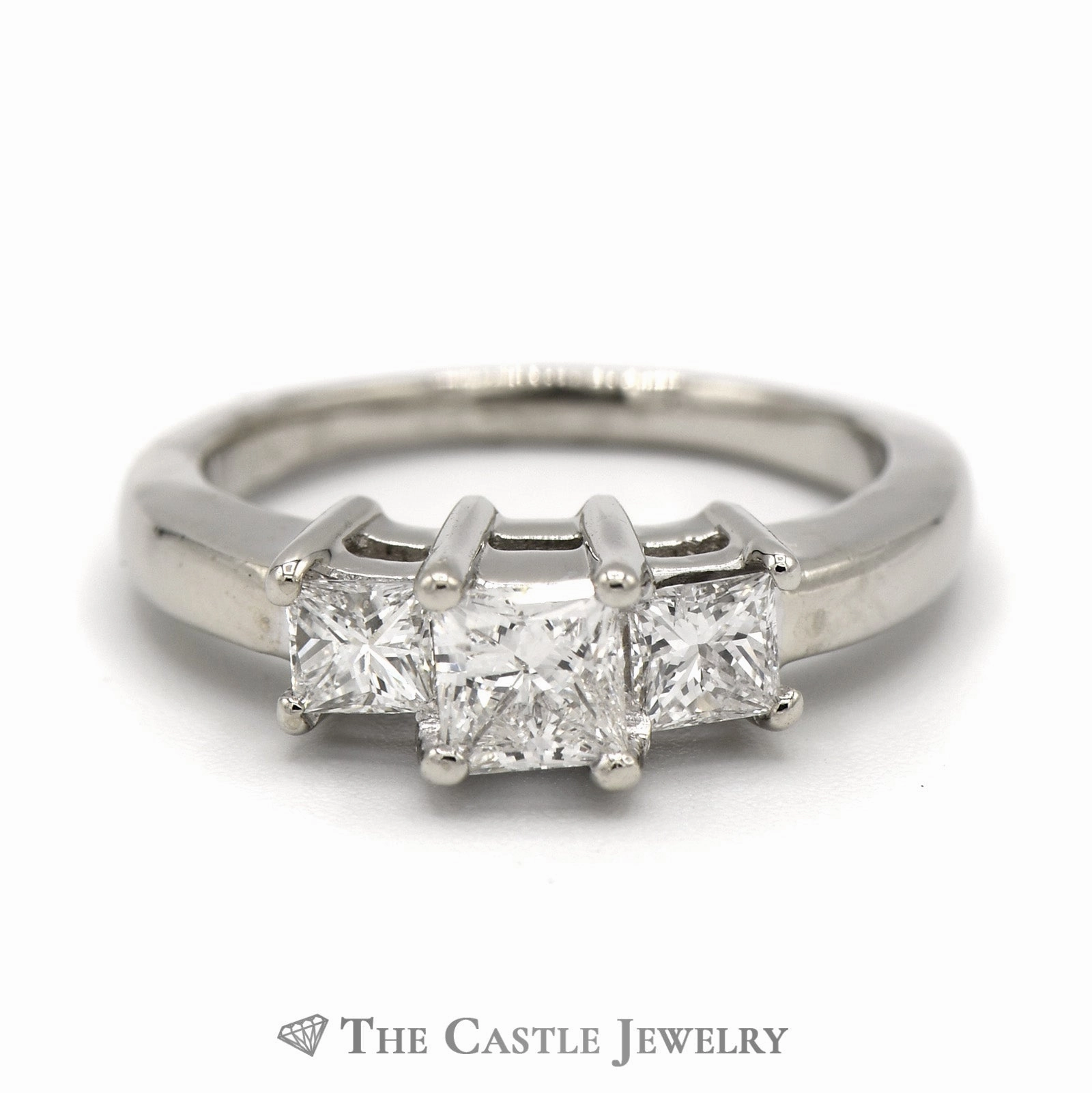 Custom Adornment 1cttw Princess Cut Diamond Three Stone Engagement Ring in 14k White Gold