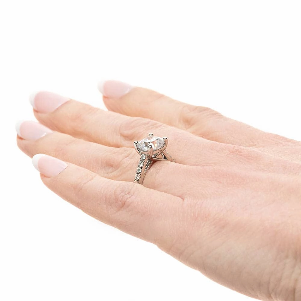 Unique Craft Meg Lab Grown Diamond Pave Cathedral Side Stone Engagement Ring