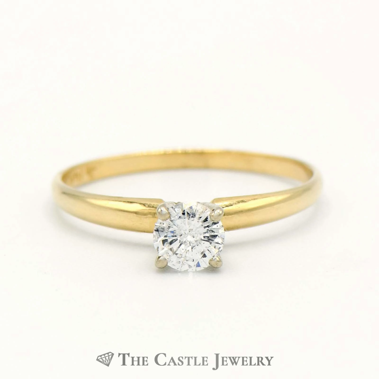.38ct Round Diamond Solitaire Engagement Ring in 14k Yellow Gold Simple Sign