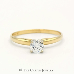 .38ct Round Diamond Solitaire Engagement Ring in 14k Yellow Gold Simple Sign