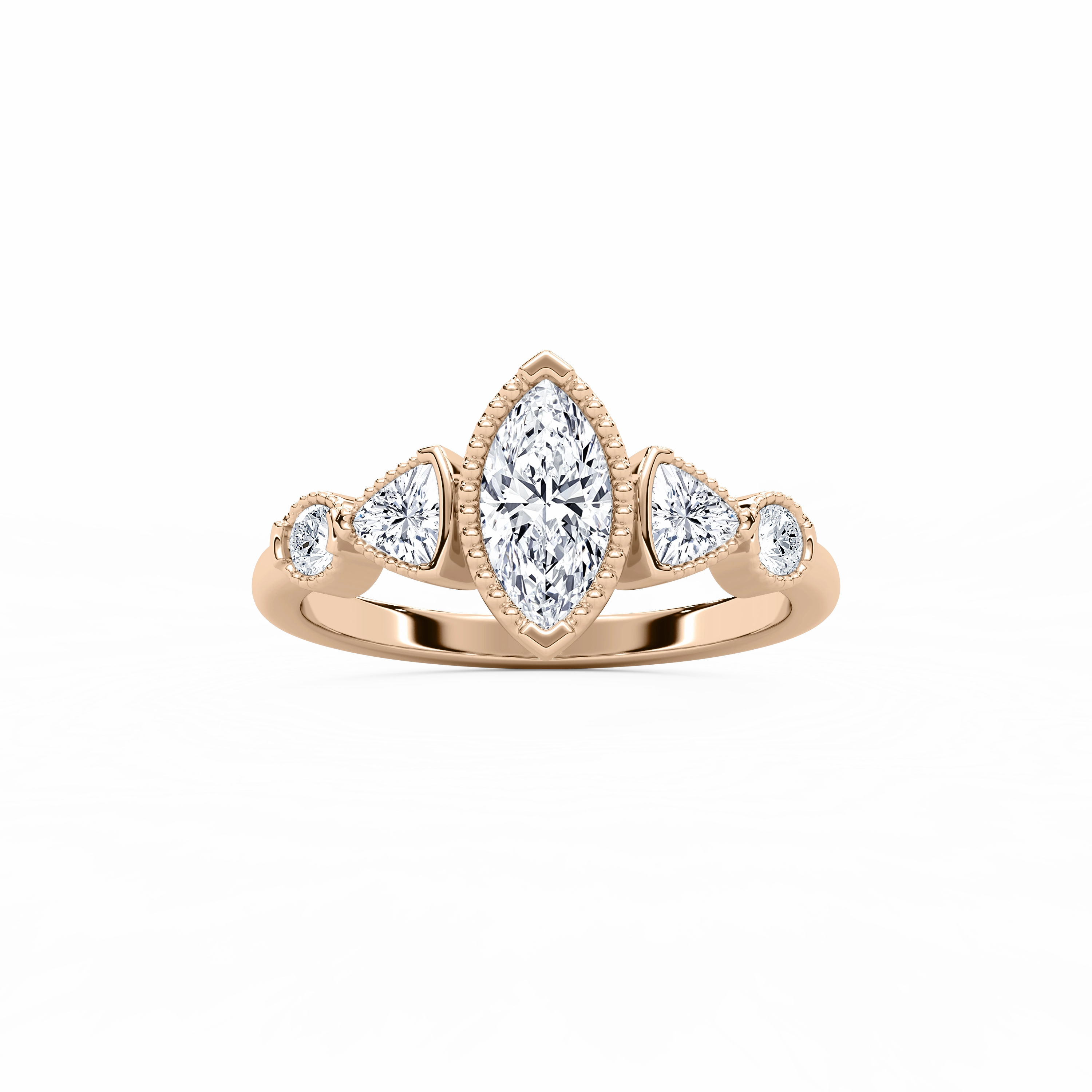 Quinn 1 1?? ctw Marquise Lab Grown Diamond Textured Bezel Side Stone Engagement Ring Baroque Influence Exclusive piece