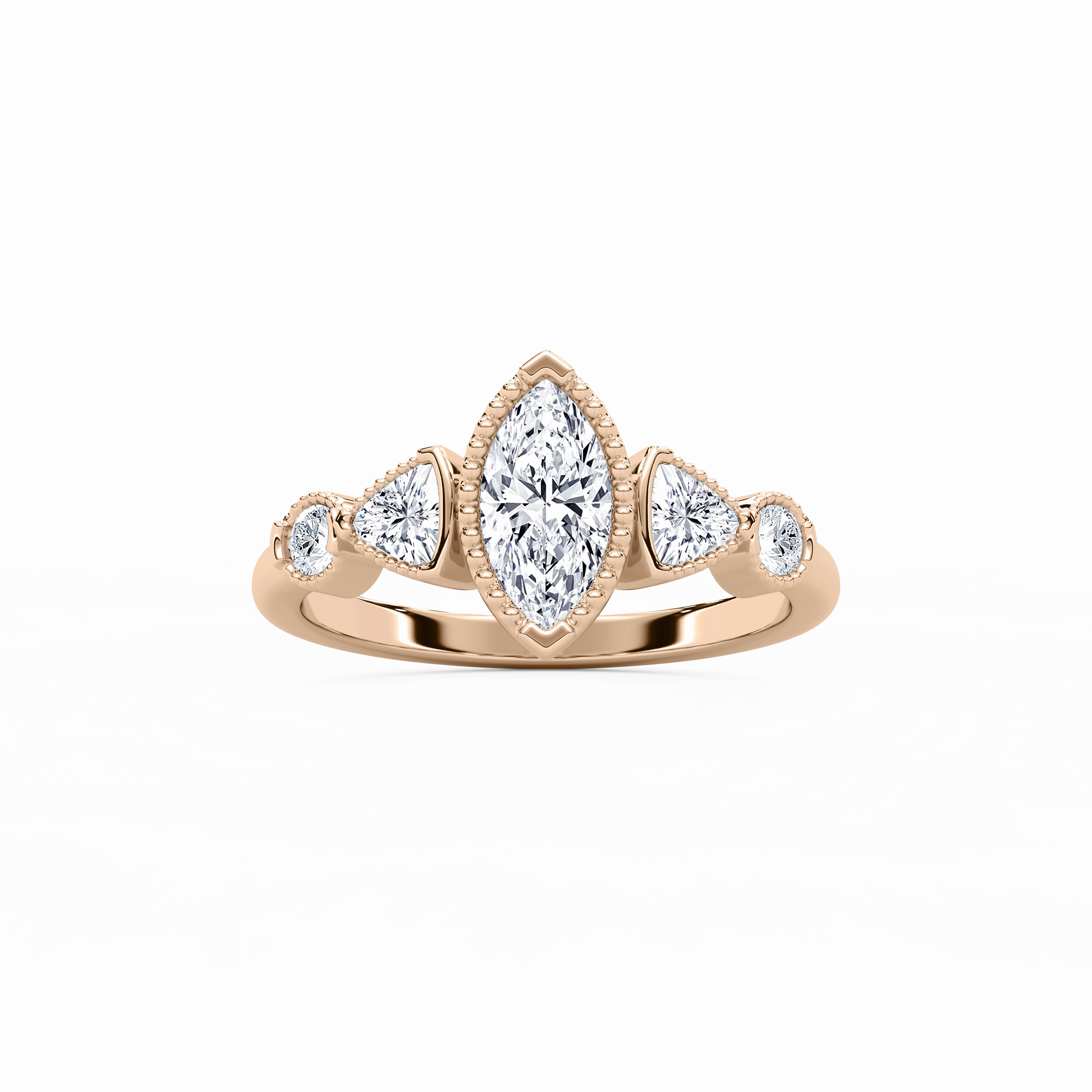 Quinn 1 1?? ctw Marquise Lab Grown Diamond Textured Bezel Side Stone Engagement Ring Lightweight Decoration