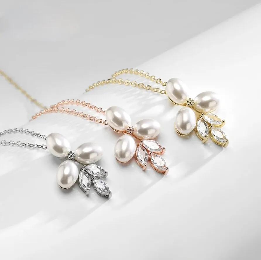 "Adonna" - Pearl Bridal Necklace - Available in Silver, Rose Gold and Yellow Gold
