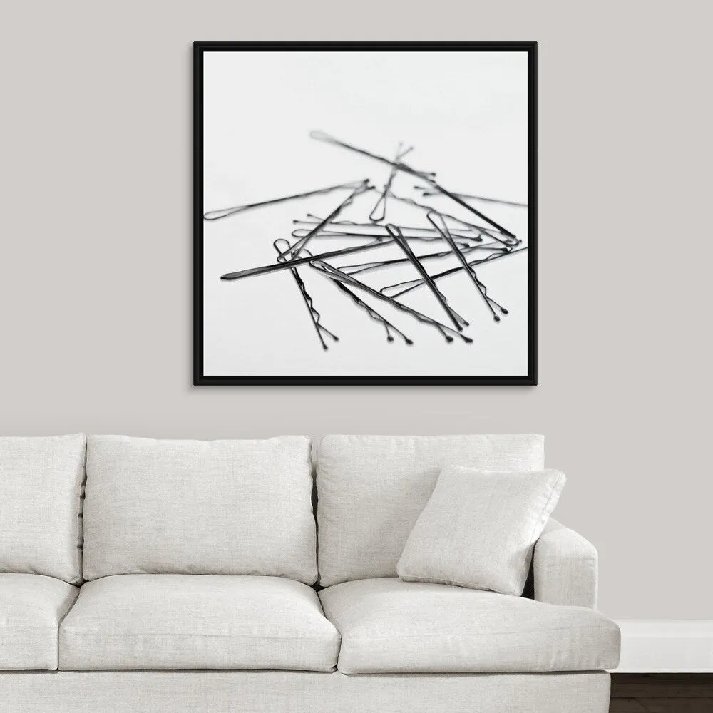 "Close-up of hair clips" Black Float Frame Canvas Art - Multi