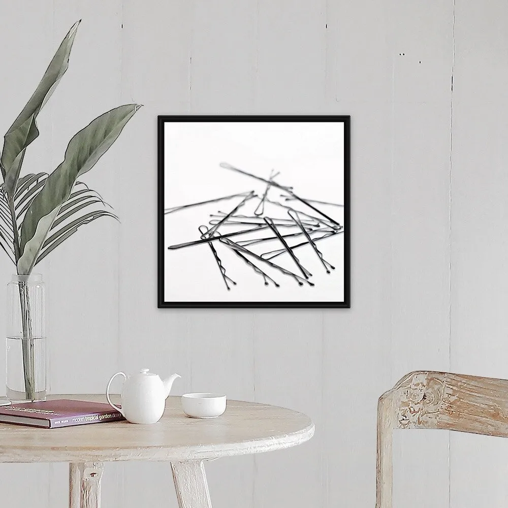 "Close-up of hair clips" Black Float Frame Canvas Art - Multi