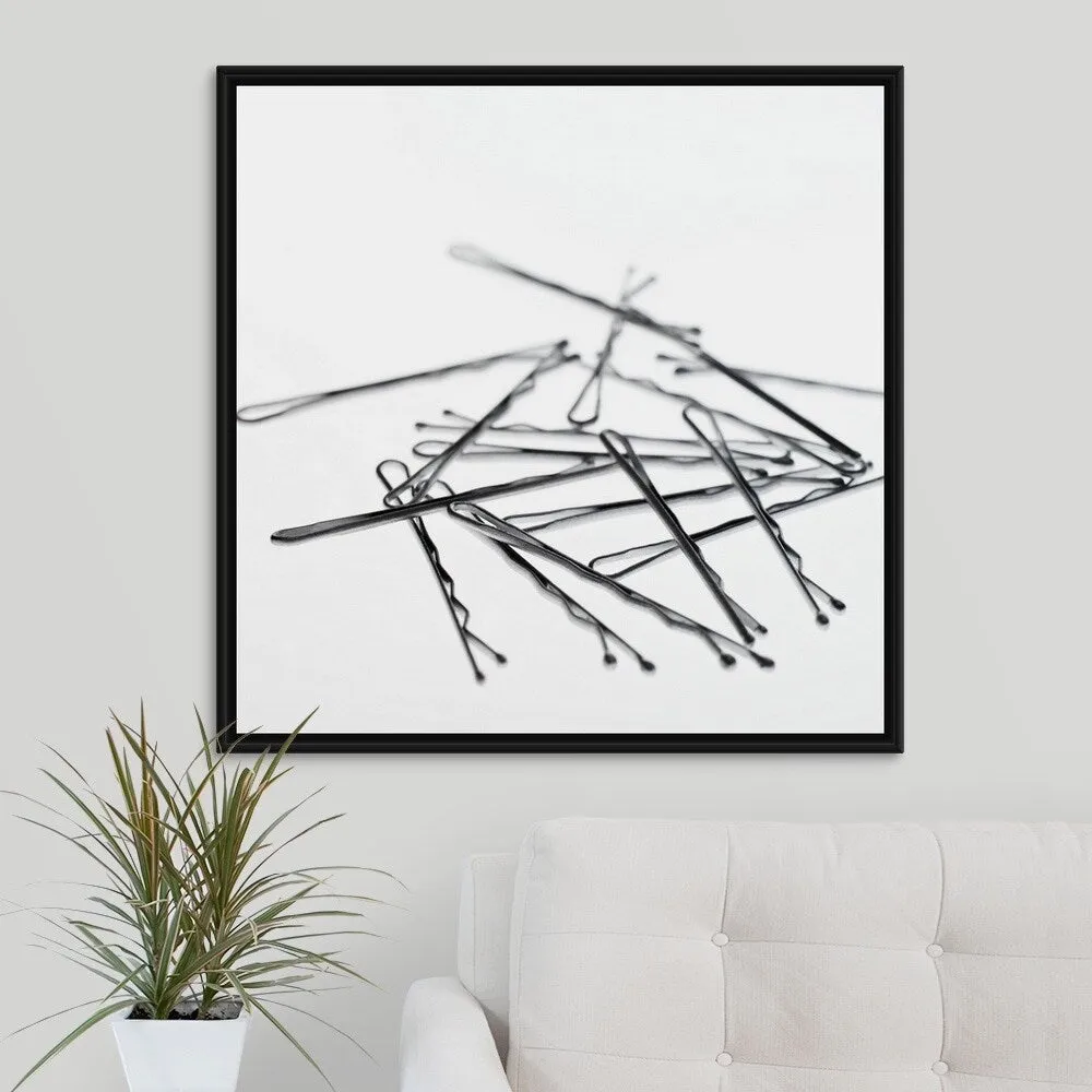 "Close-up of hair clips" Black Float Frame Canvas Art - Multi