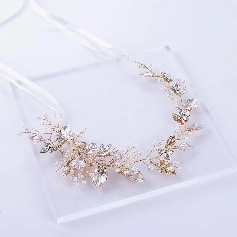 "Ellina" - Gold Pearl and Crystal Bridal Headband
