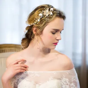 "Ellina" - Gold Pearl and Crystal Bridal Headband
