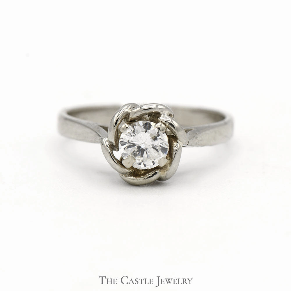 store brand 1/3ct Round Diamond Solitaire Engagement Ring with Flower Designed Bezel in 14k White Gold