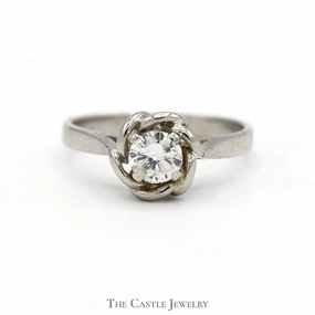 Classic Mark 1/3ct Round Diamond Solitaire Engagement Ring with Flower Designed Bezel in 14k White Gold